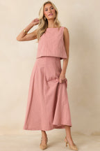 Women's MINKPINK Paloma Coral Pink Stripe Midi Skirt | 80% Cotton & 20% Linen 1