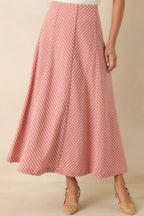 Women's MINKPINK Paloma Coral Pink Stripe Midi Skirt | 80% Cotton & 20% Linen 2