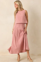 Women's MINKPINK Paloma Coral Pink Stripe Midi Skirt | 80% Cotton & 20% Linen 3
