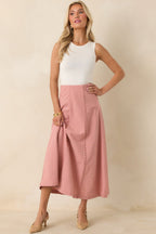 Women's MINKPINK Paloma Coral Pink Stripe Midi Skirt | 80% Cotton & 20% Linen 4