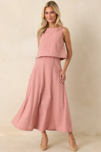 Women's MINKPINK Paloma Coral Pink Stripe Midi Skirt | 80% Cotton & 20% Linen 5