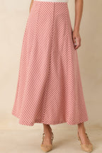 Women's MINKPINK Paloma Coral Pink Stripe Midi Skirt | 80% Cotton & 20% Linen 6
