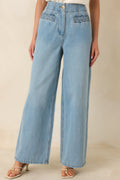 Women's MINKPINK Phoebe Light Wash Straight Leg Cotton Denim Jeans | 90% Cotton 0