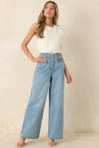 Women's MINKPINK Phoebe Light Wash Straight Leg Cotton Denim Jeans | 90% Cotton 3