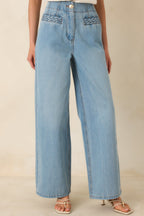 Women's MINKPINK Phoebe Light Wash Straight Leg Cotton Denim Jeans | 90% Cotton 4