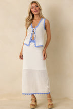Women's MINKPINK Rae White & Blue Contrast Knit Midi Skirt | 55% Cotton & 45% Acrylic 2