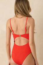 Women's MINKPINK Scarlett Flame Red Cut Out One Piece Swimsuit | 92% Polyester & 8% Elastane 7
