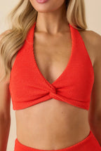 Women's MINKPINK Scarlett Flame Red Twist Front Halter Bikini Top | 92% Polyester & 8% Elastane 2