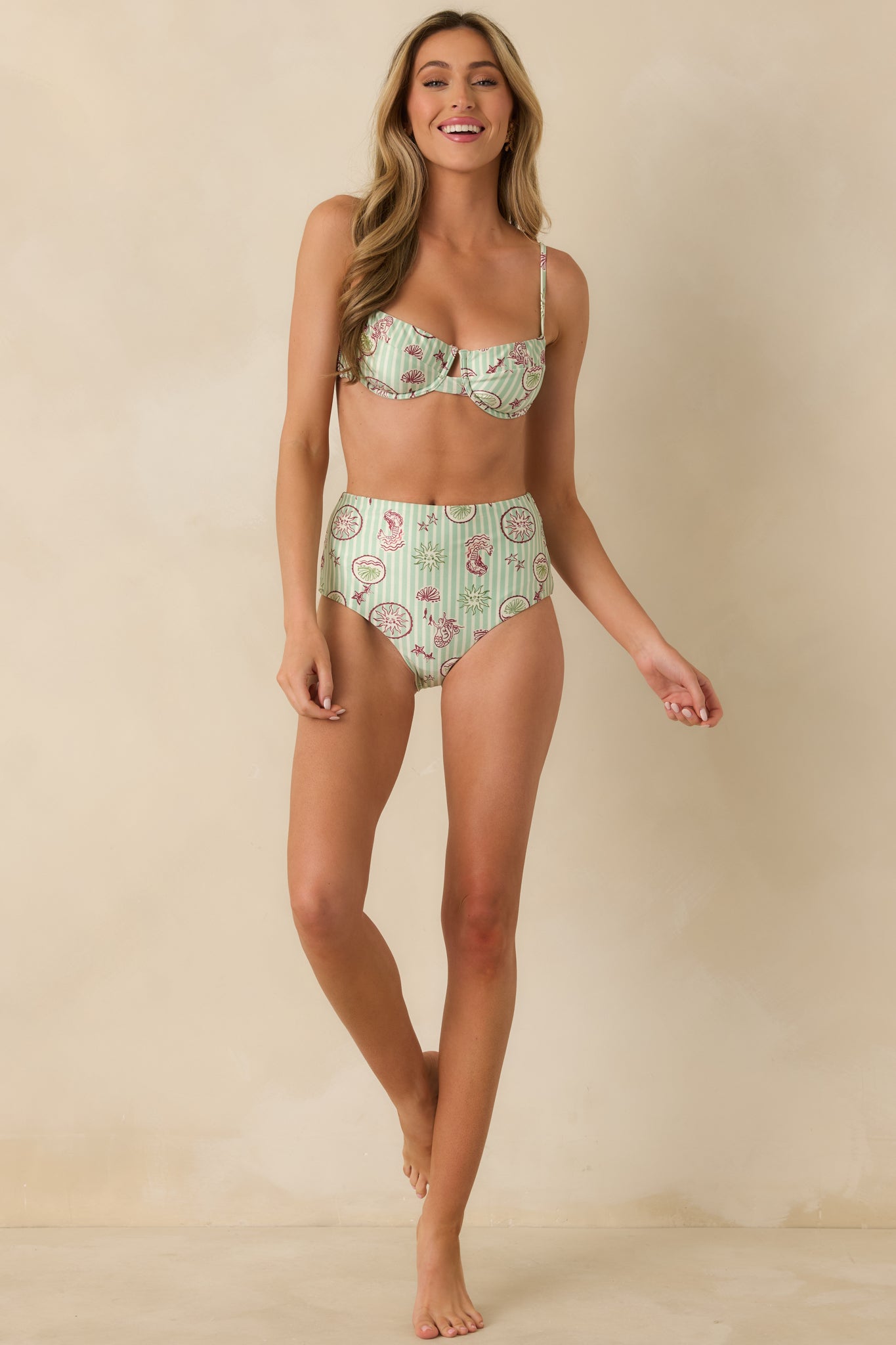 Women's MINKPINK Soleil Green Stripe Bra-Style Bikini Top | 85% Polyester & 15% Elastane 4