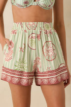 Women's MINKPINK Soleil Green Stripe Linen Blend High Waist Shorts | 85% Viscose & 15% Linen 0