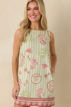 Women's MINKPINK Soleil Green Stripe Linen Blend Shift Mini Dress | 85% Viscose & 15% Linen 6