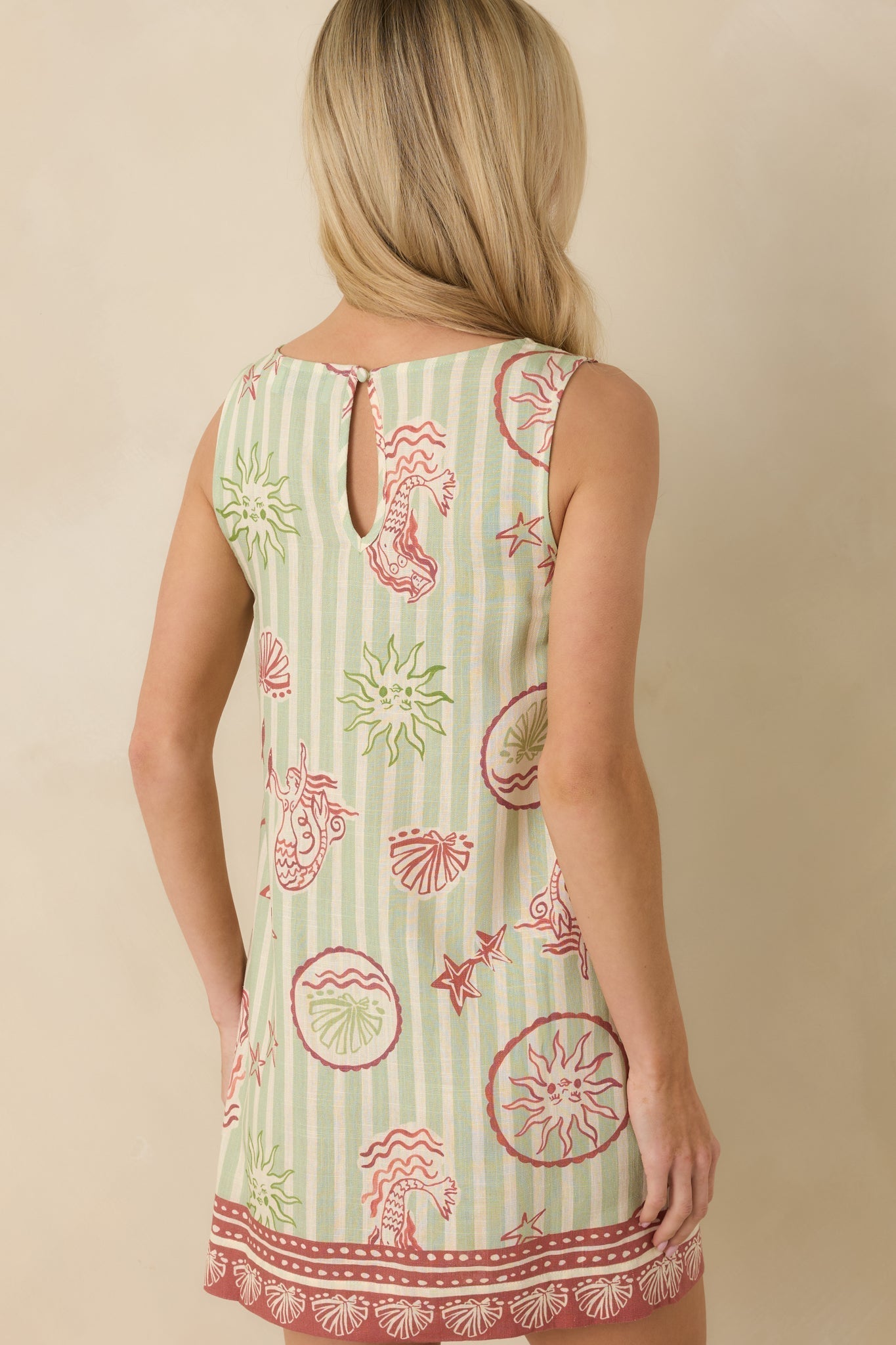 Women's MINKPINK Soleil Green Stripe Linen Blend Shift Mini Dress | 85% Viscose & 15% Linen 7