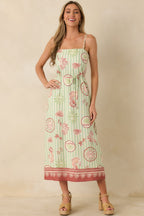 Women's MINKPINK Soleil Green Stripe Linen Blend Tie-Waist Midi Dress | 85% Viscose & 15% Linen 0