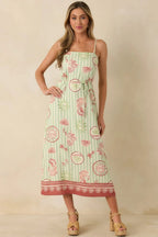 Women's MINKPINK Soleil Green Stripe Linen Blend Tie-Waist Midi Dress | 85% Viscose & 15% Linen 2