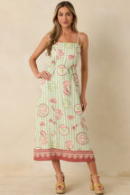 Women's MINKPINK Soleil Green Stripe Linen Blend Tie-Waist Midi Dress | 85% Viscose & 15% Linen 2