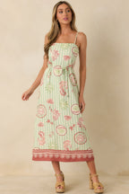Women's MINKPINK Soleil Green Stripe Linen Blend Tie-Waist Midi Dress | 85% Viscose & 15% Linen 3