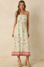 Women's MINKPINK Soleil Green Stripe Linen Blend Tie-Waist Midi Dress | 85% Viscose & 15% Linen 4