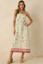 Women's MINKPINK Soleil Green Stripe Linen Blend Tie-Waist Midi Dress | 85% Viscose & 15% Linen 5