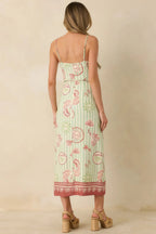 Women's MINKPINK Soleil Green Stripe Linen Blend Tie-Waist Midi Dress | 85% Viscose & 15% Linen 6