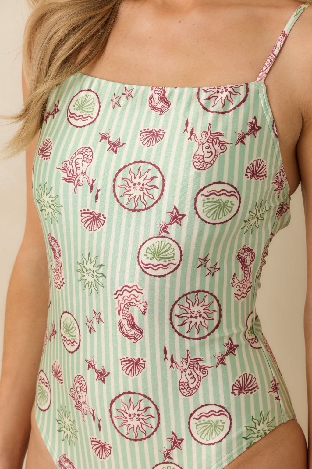 Women's MINKPINK Soleil Green Stripe Low Back One Piece Swimsuit | 85% Polyester & 15% Elastane 1