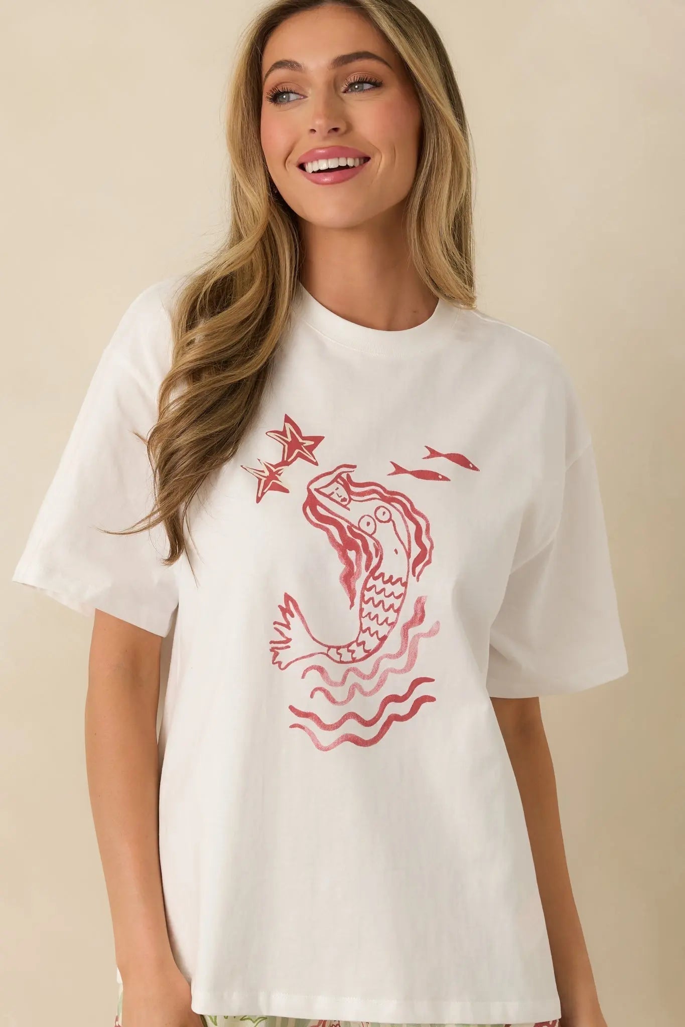 Women's MINKPINK Soleil White Cotton Mermaid Print T-Shirt | 100% Cotton 4