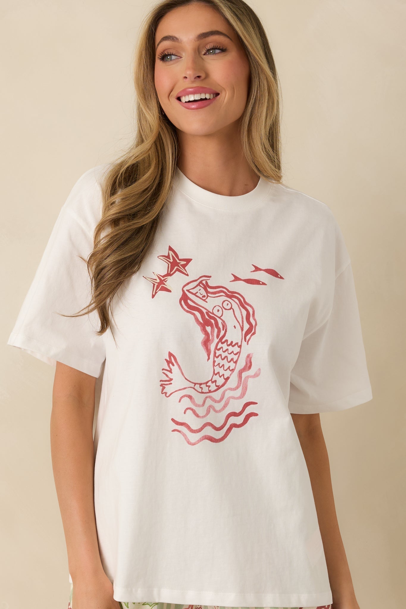 Women's MINKPINK Soleil White Cotton Mermaid Print T-Shirt | 100% Cotton 4