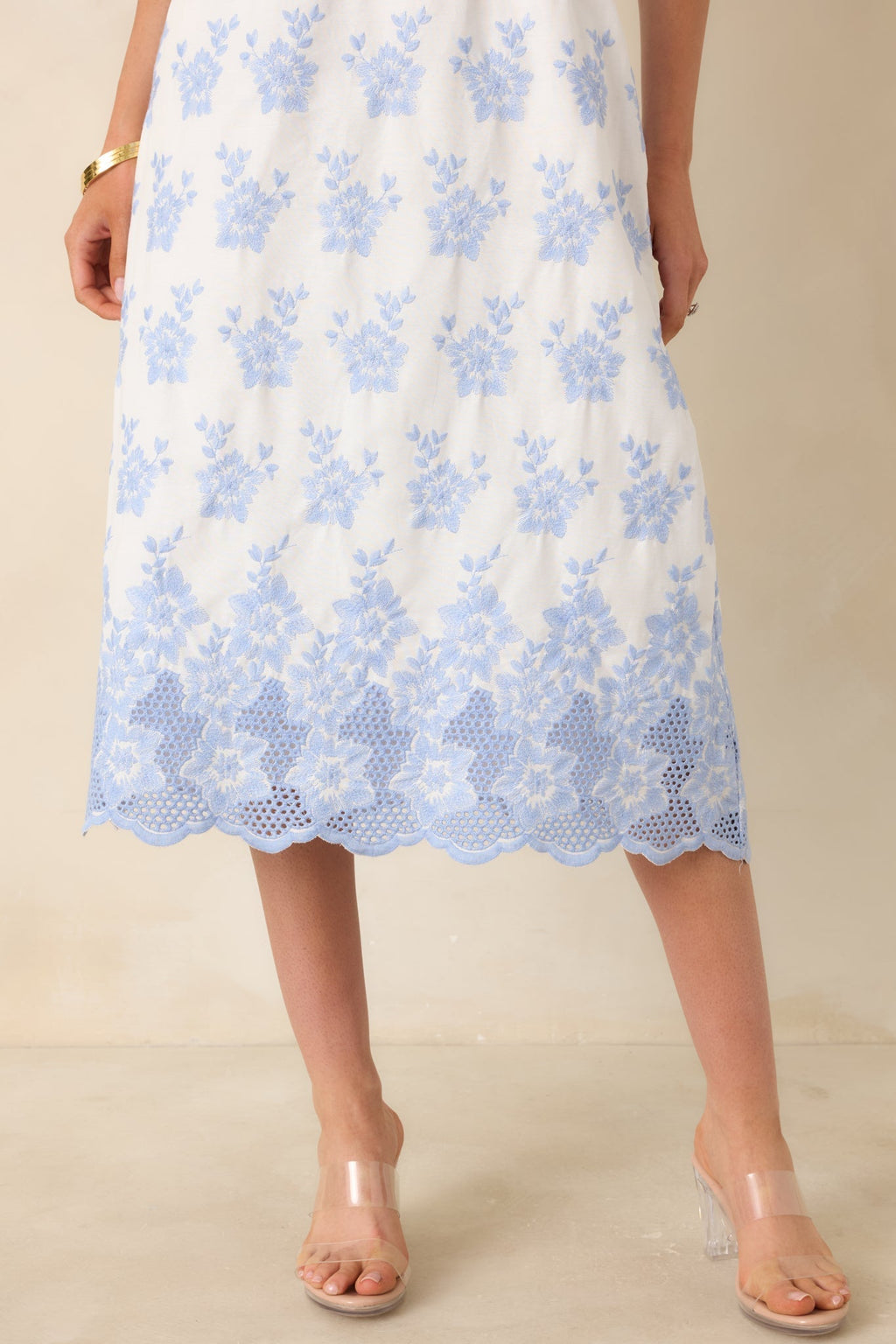 Women's Made For Lovely Days Blue Embroidered Cotton Tie-Strap Midi Dress | 100% Cotton 2
