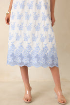Women's Made For Lovely Days Blue Embroidered Cotton Tie-Strap Midi Dress | 100% Cotton 2
