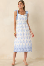 Women's Made For Lovely Days Blue Embroidered Cotton Tie-Strap Midi Dress | 100% Cotton 4