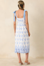 Women's Made For Lovely Days Blue Embroidered Cotton Tie-Strap Midi Dress | 100% Cotton 6