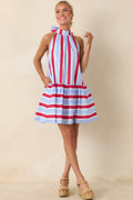 Women's Made for Fireworks Red & Light Blue Stripe Cotton Halter Tiered Midi Dress | 100% Cotton 0