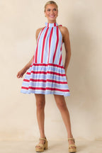 Women's Made for Fireworks Red & Light Blue Stripe Cotton Halter Tiered Midi Dress | 100% Cotton 1
