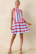 Women's Made for Fireworks Red & Light Blue Stripe Cotton Halter Tiered Midi Dress | 100% Cotton 4