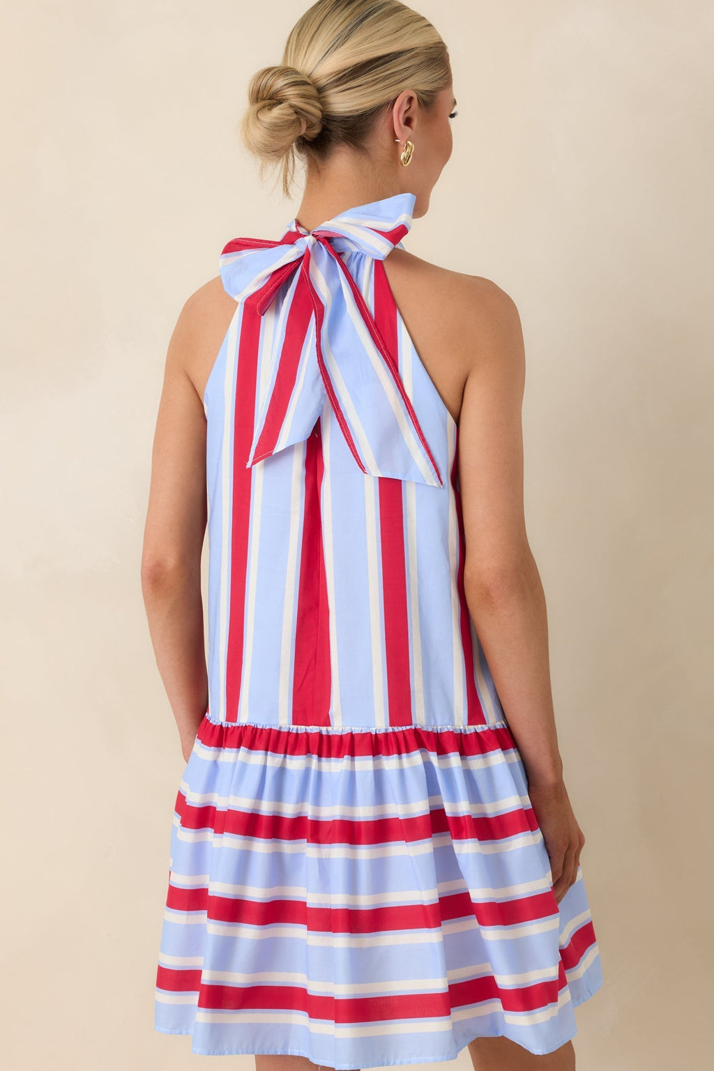 Women's Made for Fireworks Red & Light Blue Stripe Cotton Halter Tiered Midi Dress | 100% Cotton 7