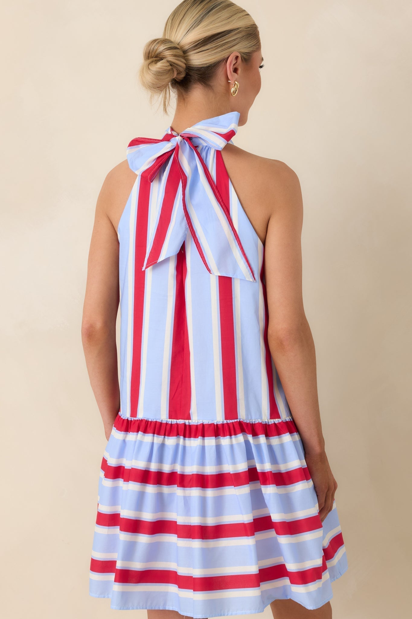 Women's Made for Fireworks Red & Light Blue Stripe Cotton Halter Tiered Midi Dress | 100% Cotton 7