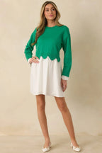 Women's Made to Charm Green Scalloped Sweater Mini Dress | 50% Viscose 4