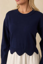 Women's Made to Charm Navy Scalloped Sweater Mini Dress | 50% Viscose 2