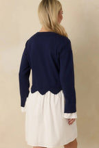 Women's Made to Charm Navy Scalloped Sweater Mini Dress | 50% Viscose 7