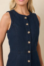 Women's Made to Command Dark Indigo Cotton Denim Button-Front Midi Dress | 100% Cotton 1