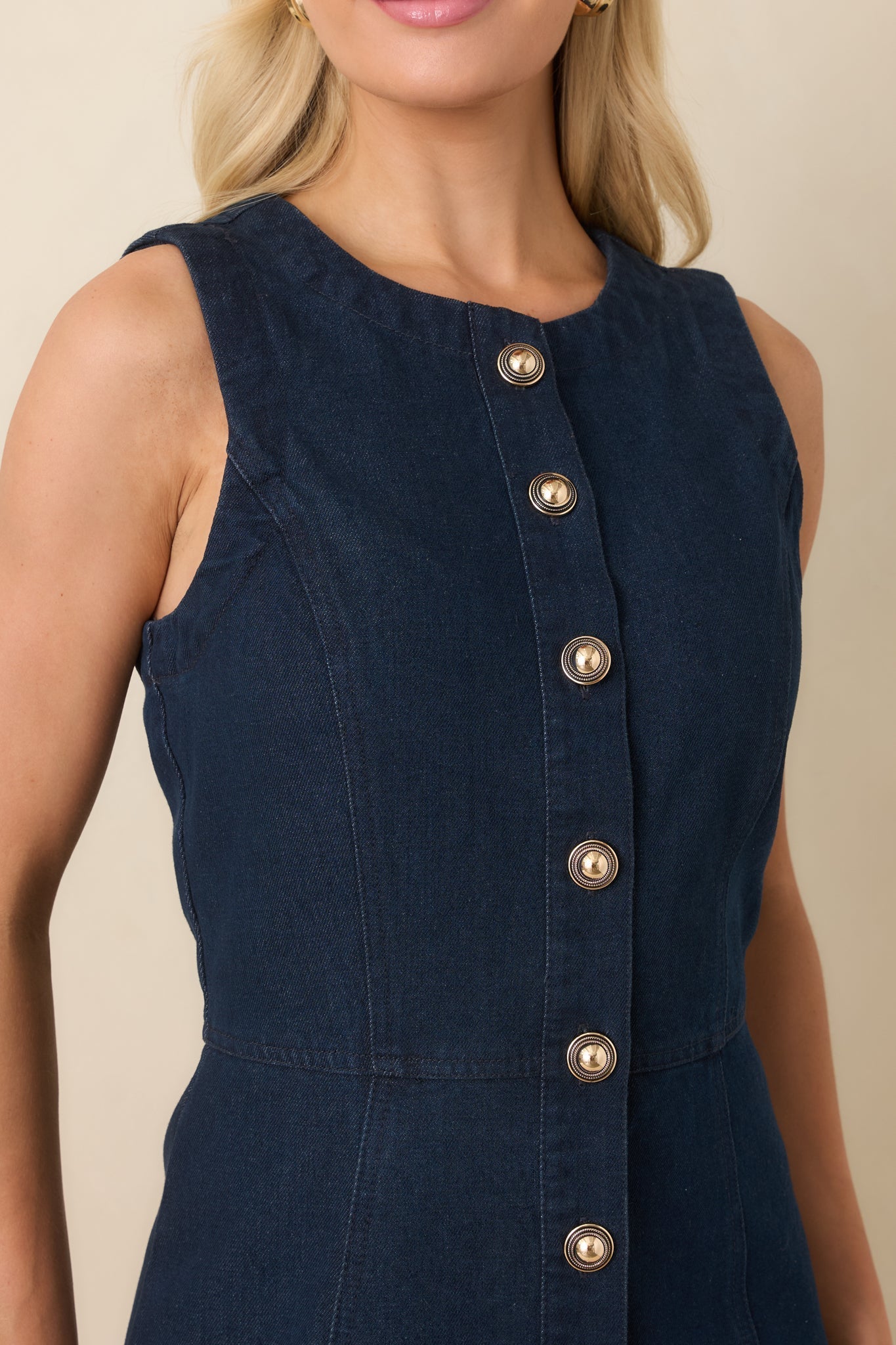 Women's Made to Command Dark Indigo Cotton Denim Button-Front Midi Dress | 100% Cotton 1