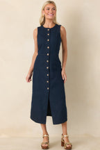 Women's Made to Command Dark Indigo Cotton Denim Button-Front Midi Dress | 100% Cotton 2