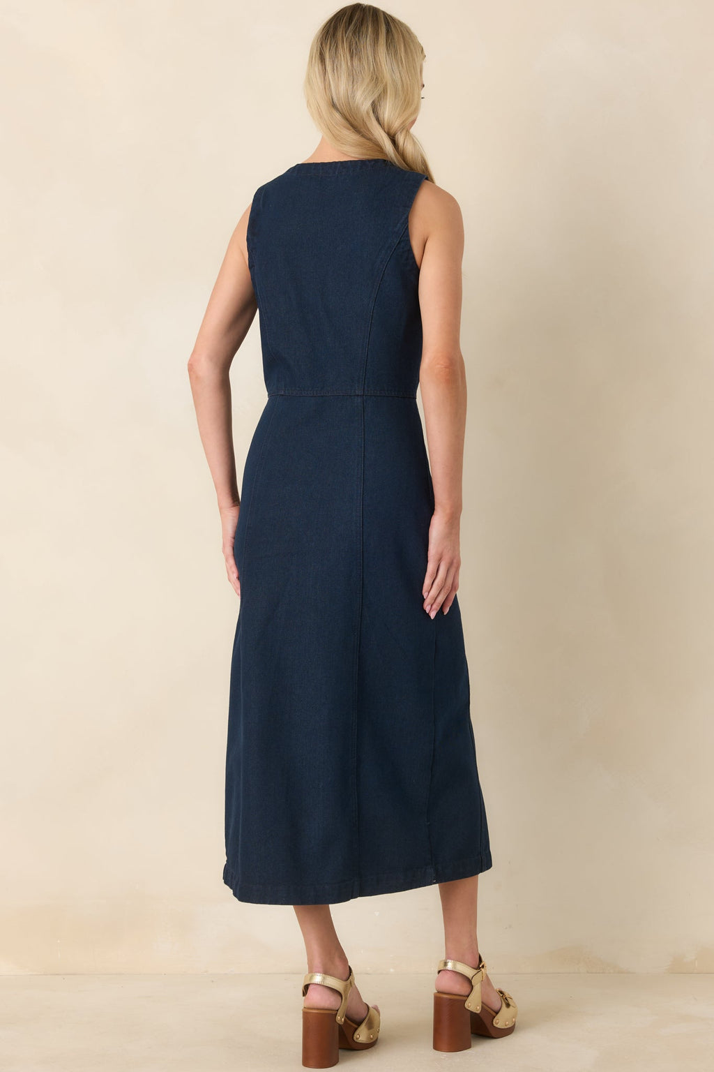 Women's Made to Command Dark Indigo Cotton Denim Button-Front Midi Dress | 100% Cotton 7