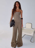 Women's Madelle Mid Rise Straight Leg Pants Brown Pinstripe | Straight leg pants in pinstripe print with mid-ris 0