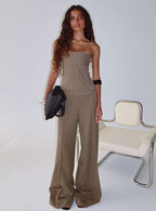 Women's Madelle Mid Rise Straight Leg Pants Brown Pinstripe | Straight leg pants in pinstripe print with mid-ris 0