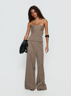 Women's Madelle Mid Rise Straight Leg Pants Brown Pinstripe | Straight leg pants in pinstripe print with mid-ris 2
