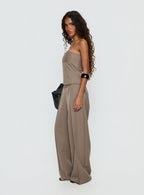 Women's Madelle Mid Rise Straight Leg Pants Brown Pinstripe | Straight leg pants in pinstripe print with mid-ris 3