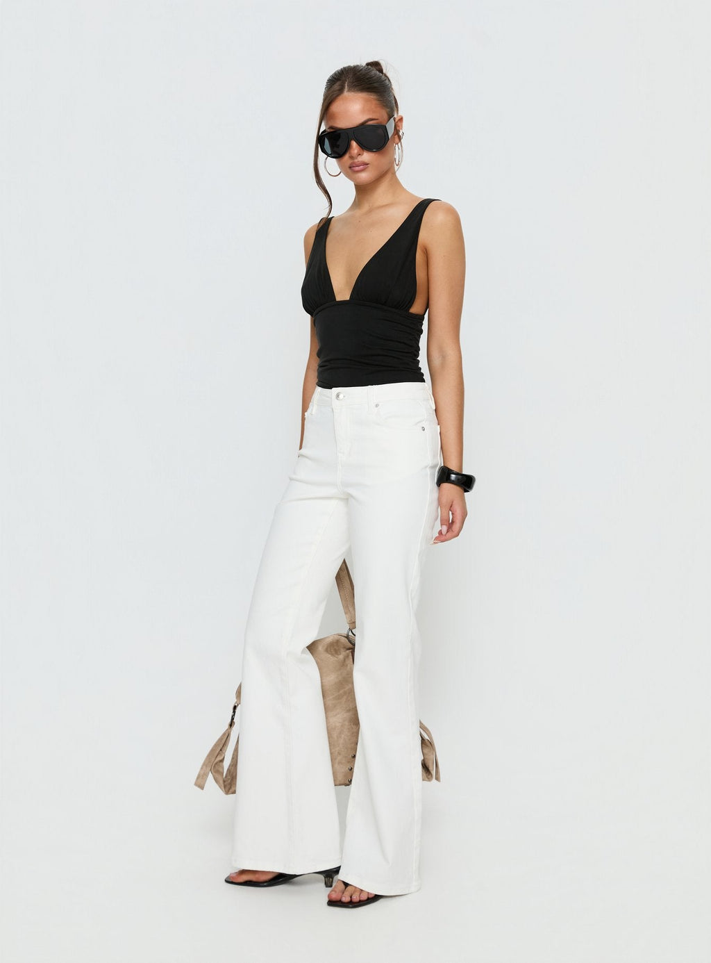 Women's Magic Mirror Mid Rise Bootleg Jeans Ecru | Denim jeans with a bootleg cut & mid-rise fit 3