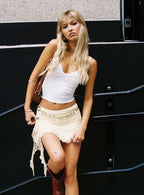 Women's Maidie Lace Asymmetric Ruffle Mini Skirt Cream | Mid-rise Mini skirt 0