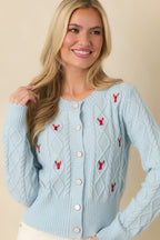 Women's Main Lobster Energy Light Blue Embroidered Cardigan Sweater | 42% Acrylic 6