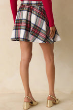 Women's Make It Fun White Multi Plaid Flared Mini Skirt | 100% Polyester 5